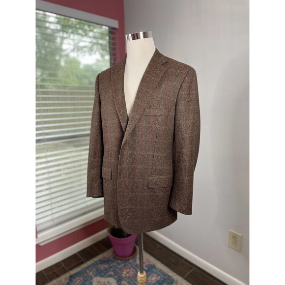 Isaia Sport Coat Mens 44R in Brown Red Plaid 100% Wool Blazer - Picture 1 of 12